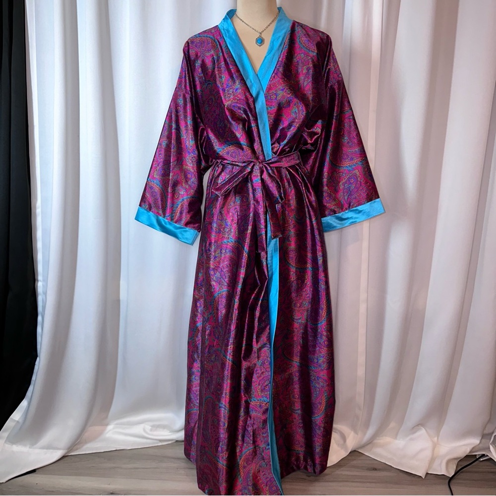 Vtg Moodsetter Dressing Robe‎ Sz Medium Colorful Paisley Long Kimono Sleeve USA